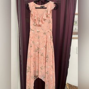 Banana Republic Pink Floral Chiffon Ruffled Handkerchief Hem Midi Dress - Size 2